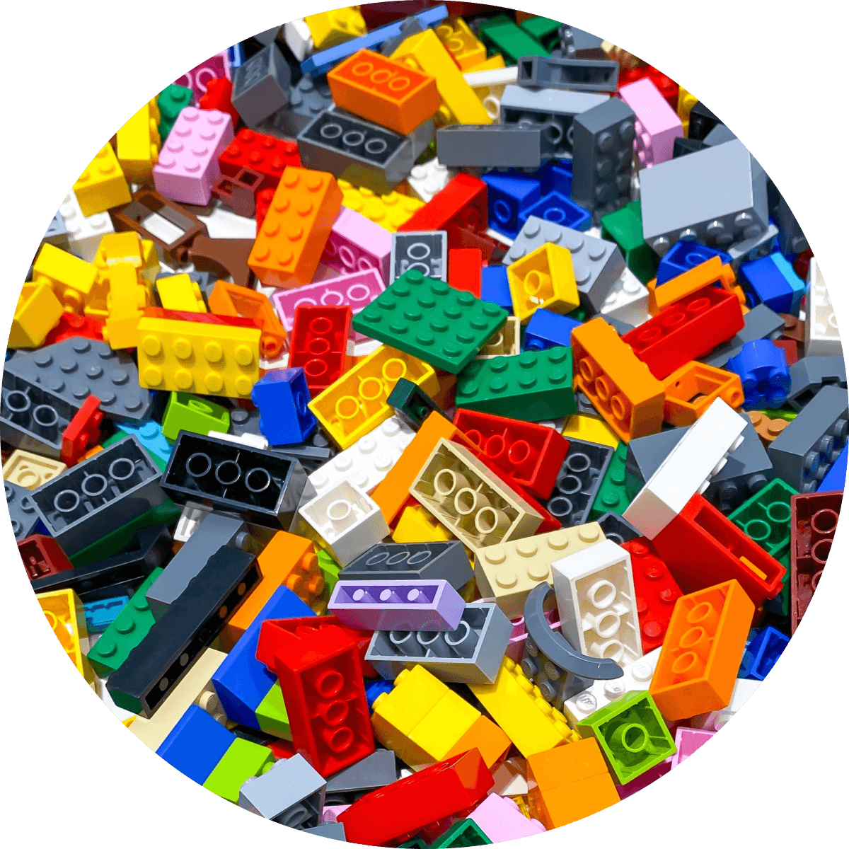 Messy stack of colorful LEGOs